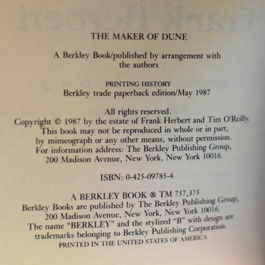 Vintage Non-Fiction Paperback: Frank Herbert: The Maker of Dune, edited by Tim O'Reilly