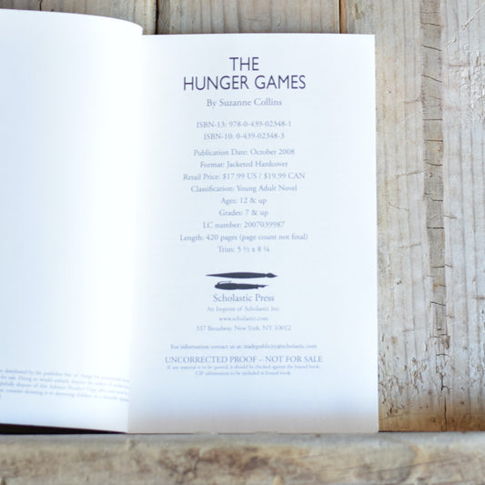 Fiction Paperback: Suzanne Collins - The Hunger Games UNCORRECTED PROOF