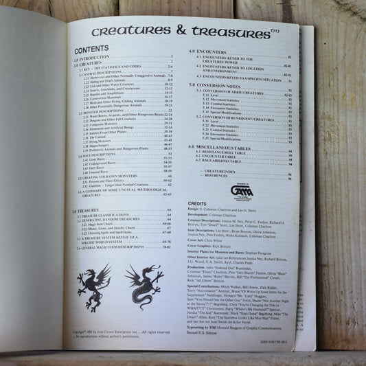 Vintage RPG Book: Rolemaster - Creatures and Treasures