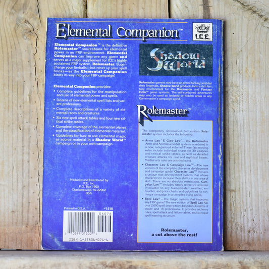 Vintage RPG Book: Rolemaster: Elemental Companion