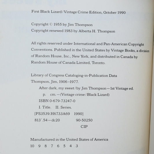 Vintage Fiction Paperback: Jim Thompson - After Dark, My Sweet