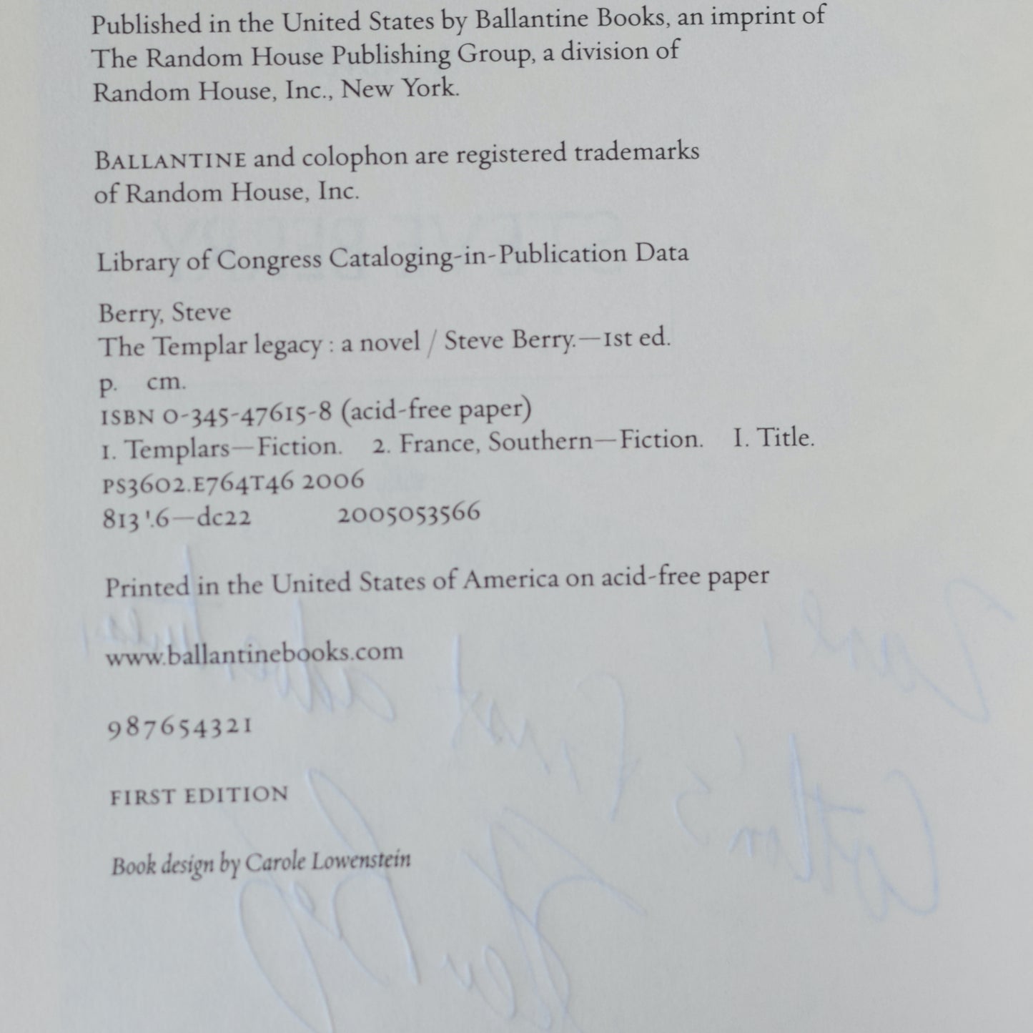 Fiction Hardback: Steve Berry - The Templar Legacy SIGNED FIRST PRINT/EDITION