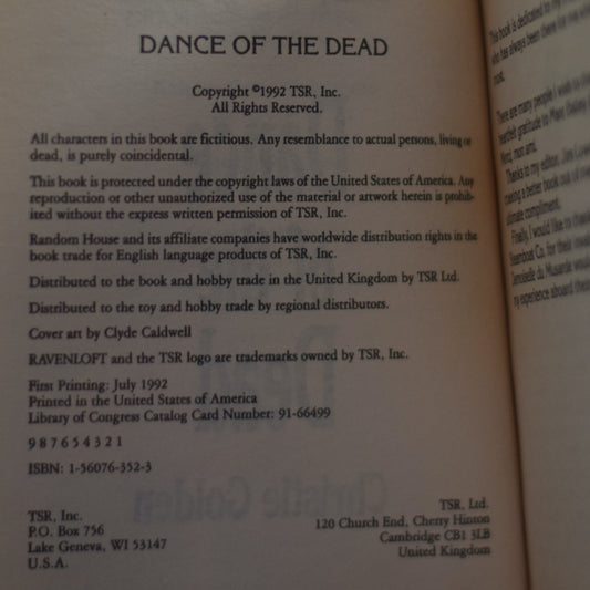Vintage Dungeons and Dragons Paperback: Christie Golden - Ravenloft: Dance of the Dead FIRST PRINTING