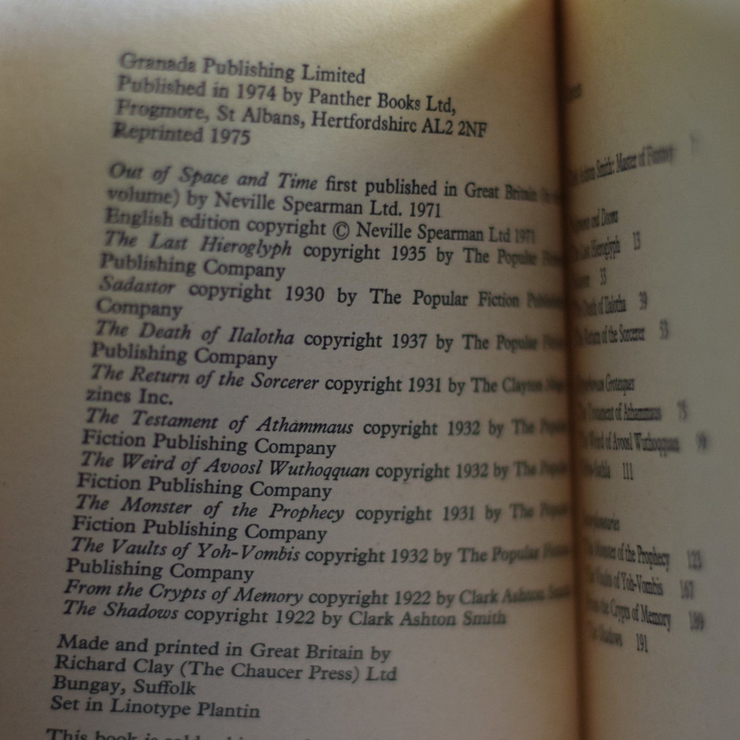Vintage Fantasy Paperback: Clark Ashton Smith - Out of Time and Space Volume 2 SECOND PANTHER PRINTING