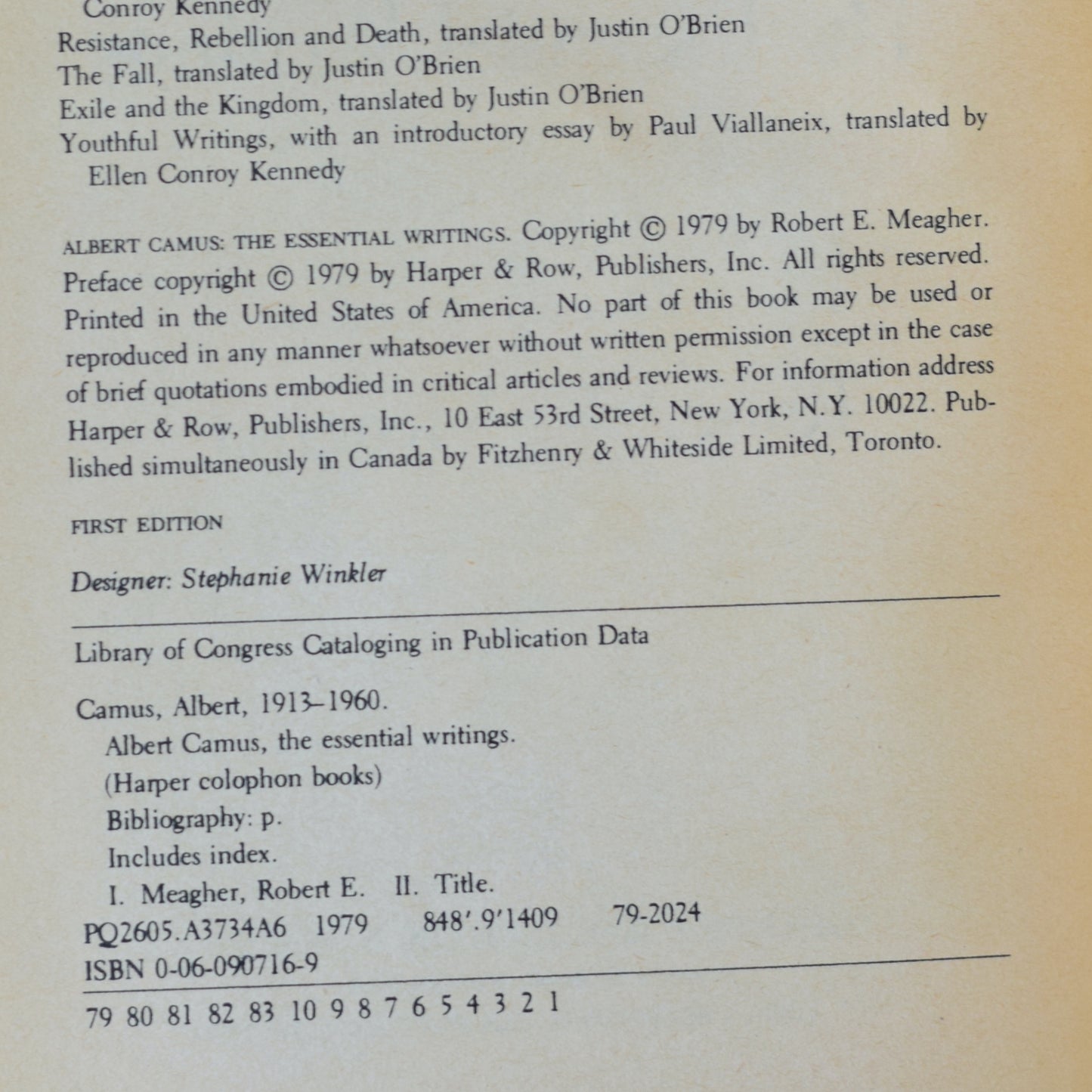 Vintage Fiction Paperback: Albert Camus, The Essential Writings - Edited by Robert E Meagher FIRST EDITION/PRINTING