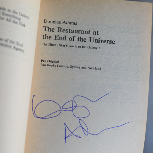 Vintage Sci-Fi Paperbacks: Douglas Adams - The Hitchhikers Guide to the Galaxy: A Trilogy in Four Parts 3/4 SIGNED