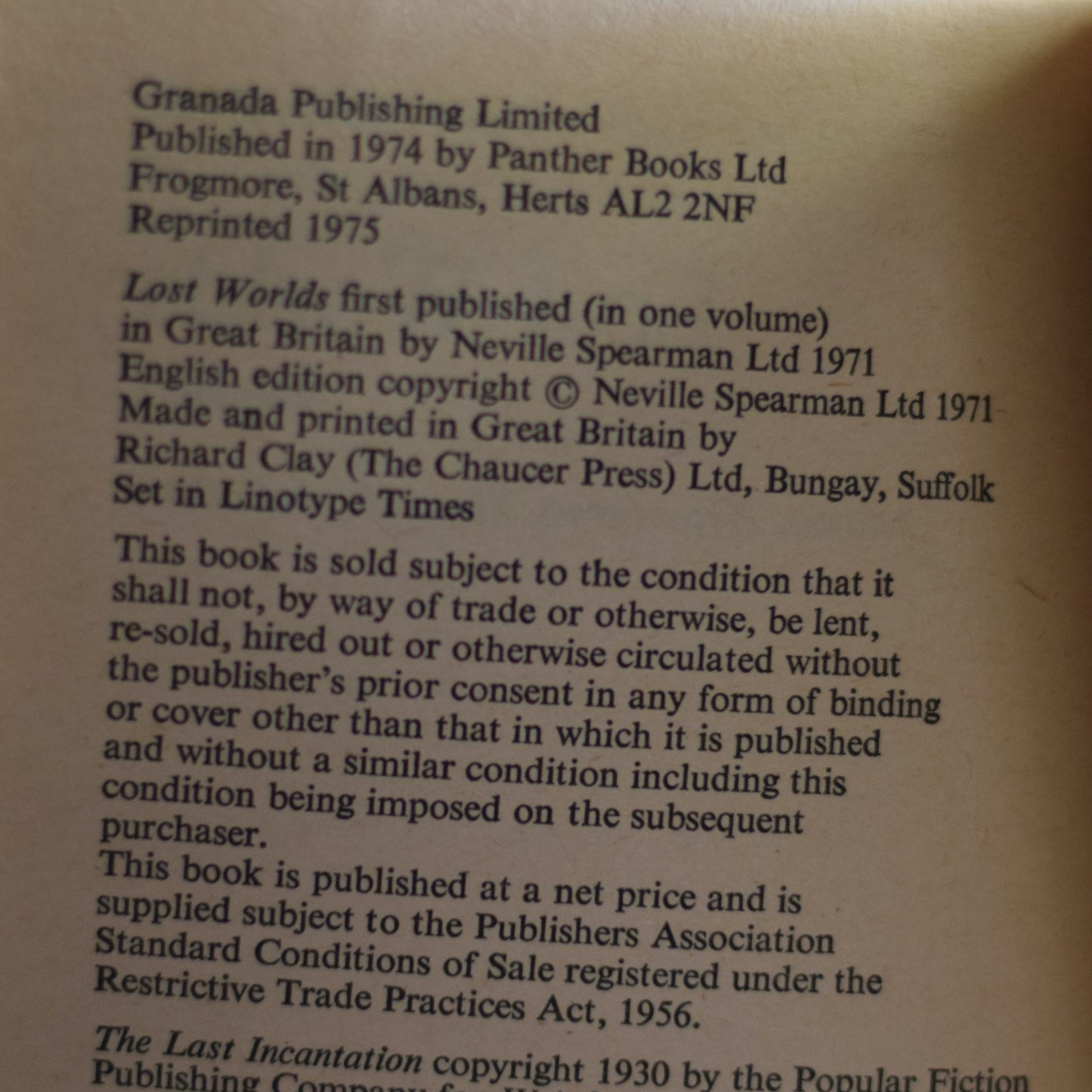 Vintage Fantasy Paperback: Clark Ashton Smith - Lost Worlds Volume 2 SECOND PANTHER PRINTING