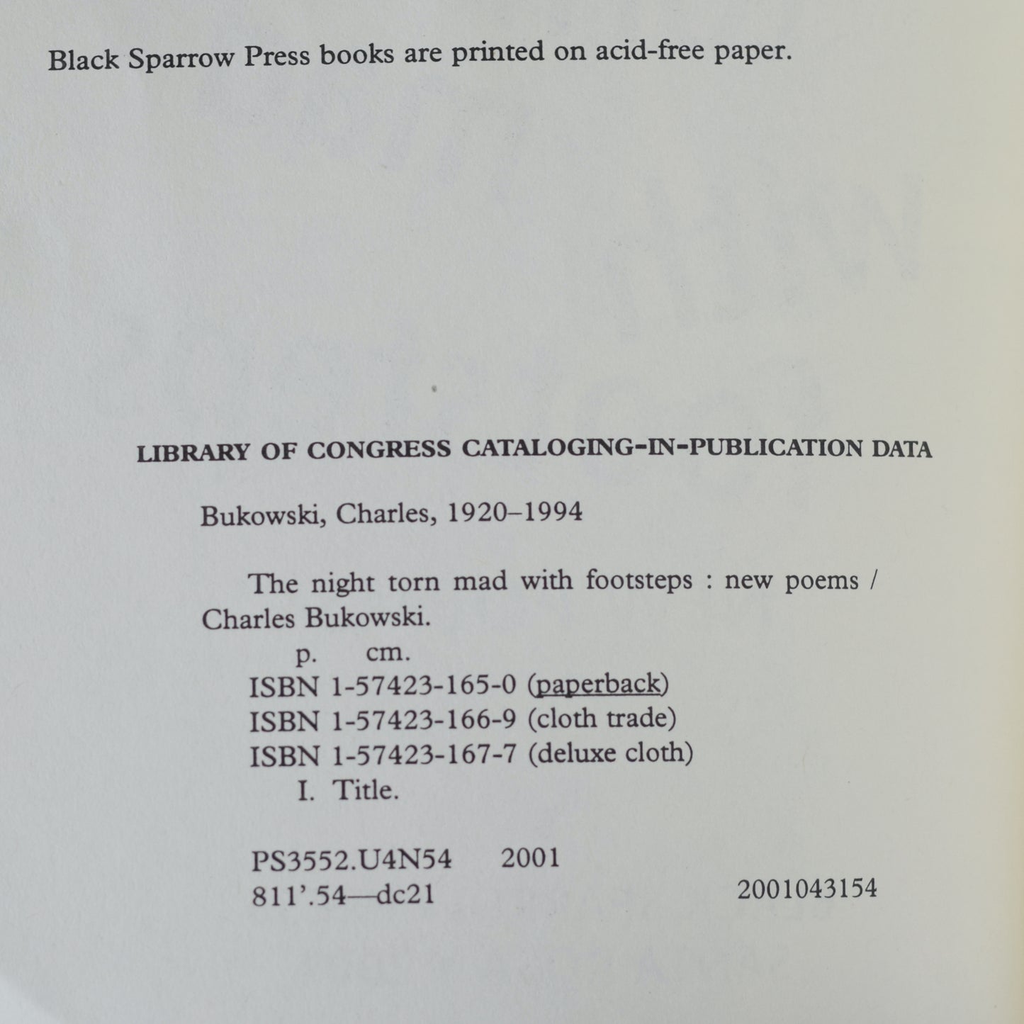 Poetry Paperback: Charles Bukowski - The Night Torn with Mad Footsteps