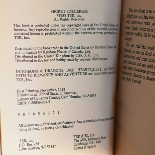 Vintage Dungeons and Dragons Paperback: Linda Lowery - Heart Quest: Secret Sorceress FIRST PRINTING