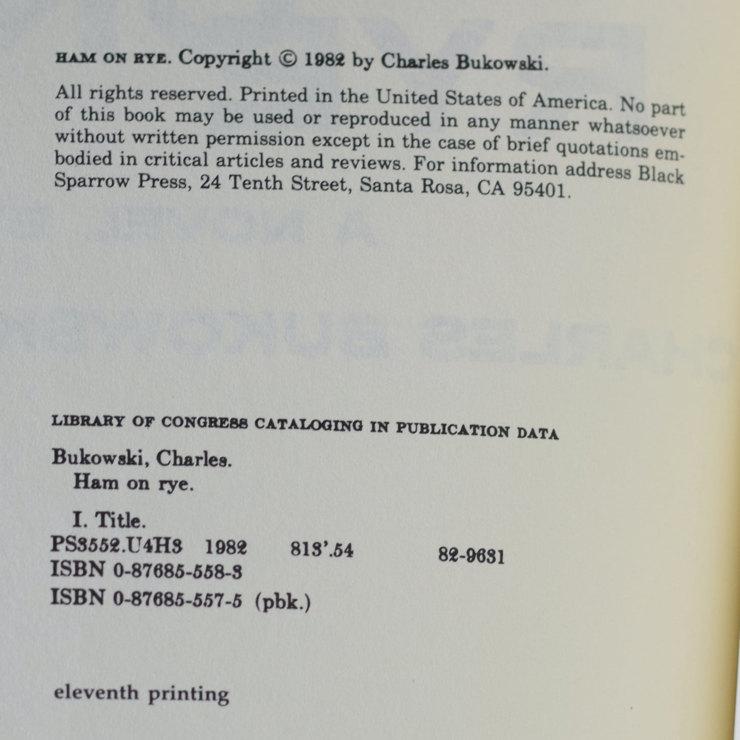 Vintage Fiction Paperback: Charles Bukowski - Ham on Rye