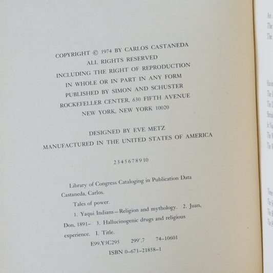 Vintage Fiction Hardback: Carlos Castaneda - Tales of Power FIRST EDITION/SECOND PRINTING