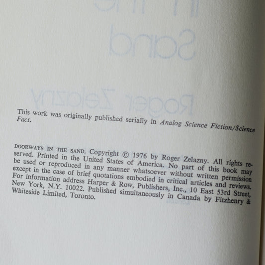 Vintage Sci-fi Hardback: Roger Zelazny - Doorways in the Sand BCE