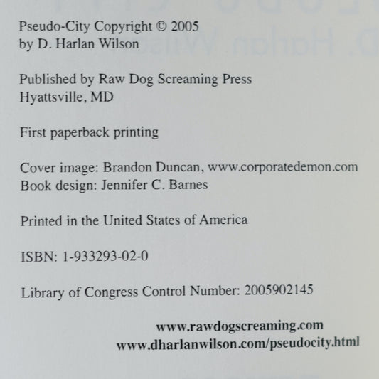 Sci-fi Paperback: D Harlan Wilson - Pseudo-City FIRST PRINTING