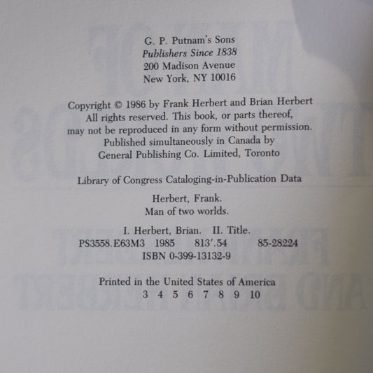 Vintage Sci-fi Hardback: Frank Herbert and Brian Herbert - Man of Two Worlds THIRD PRINTING