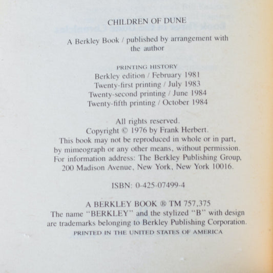 Vintage Sci-fi Paperback: Frank Herbert - Children of Dune