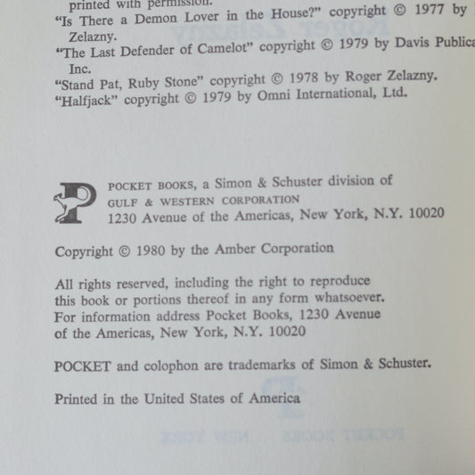 Vintage Sci-fi Hardback: Roger Zelazny - The Last Defender of Camelot BCE