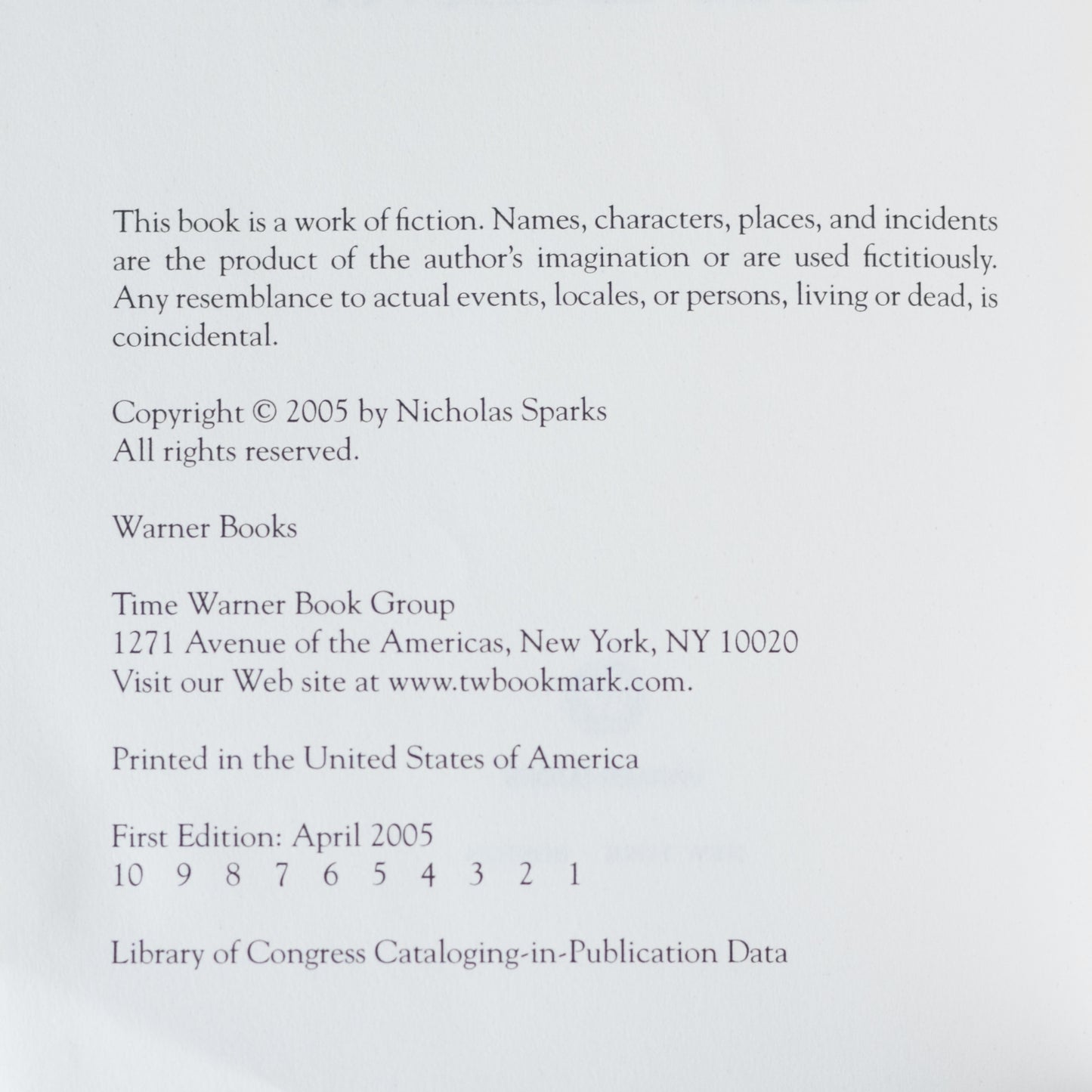 Fiction Paperback: Nicholas Sparks - True Believer ARC