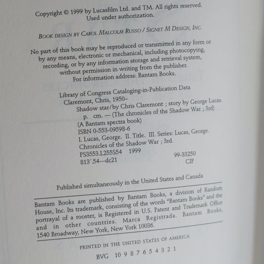 Vintage Fantasy Hardback: Chris Claremont and George Lucas - Shadow Star FIRST EDITION/PRINT