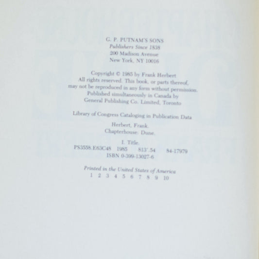 Vintage Sci-fi Hardback: Frank Herbert - Chapterhouse Dune FIRST EDITION/PRINTING