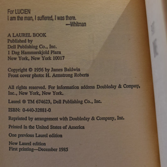 Vintage Fiction Paperback: James Baldwin - Giovanni's Room FIRST PRINTING