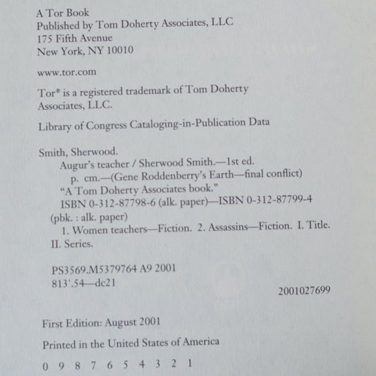 Sci-fi Hardback: Sherwood Smith - Earth Final Conflict: Auger's Teacher FIRST EDITION/PRINTING