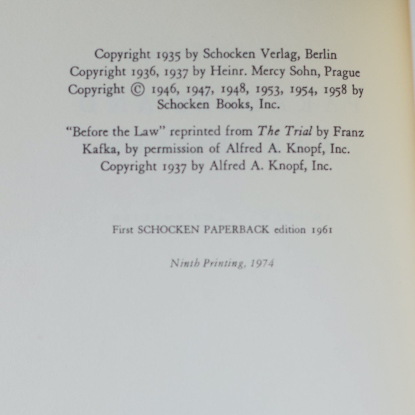 Vintage Fiction Paperback: Franz Kafka - Parables and Paradoxes