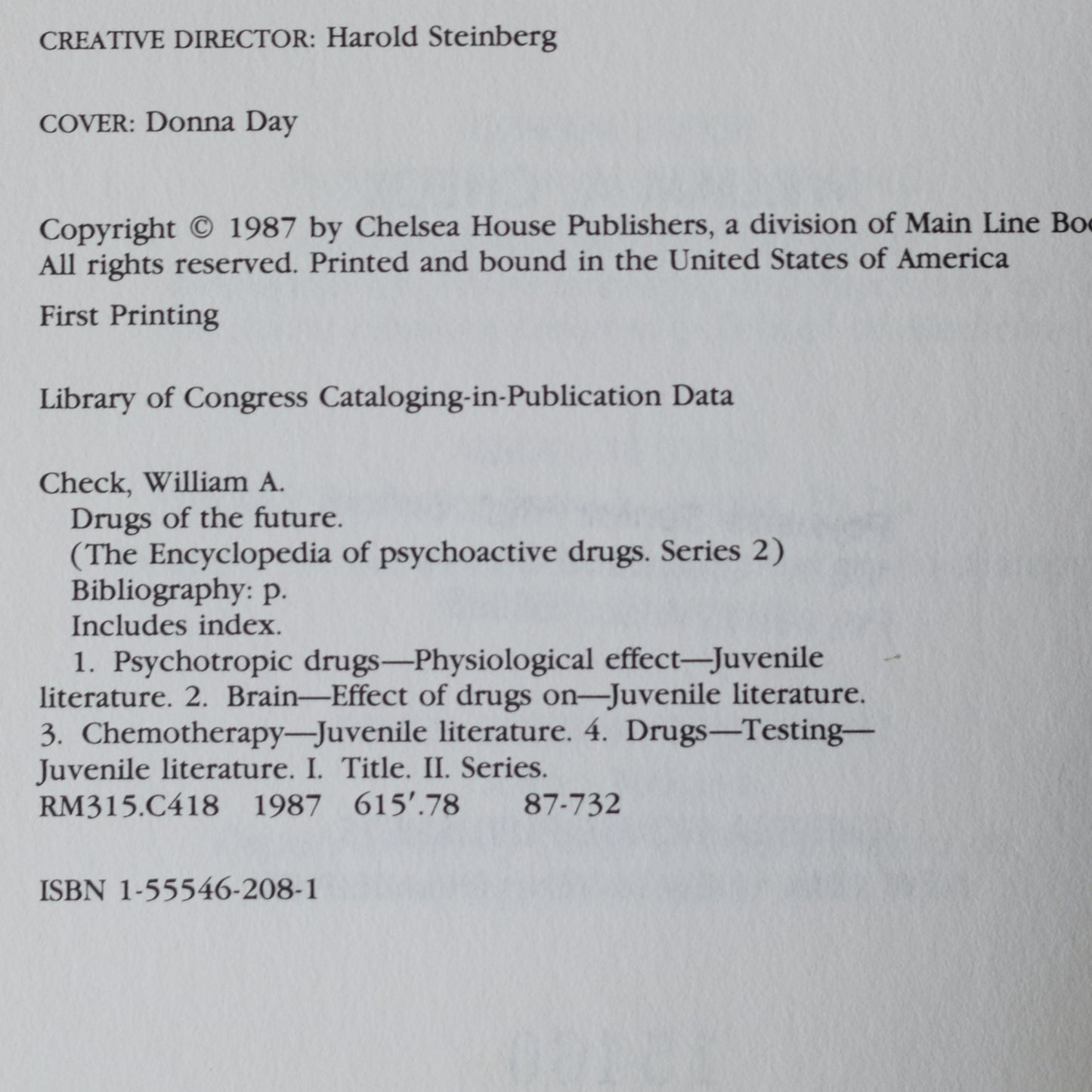 Non-fiction Hardback: William A Check - Drugs of the Future, The Encyclopedia of Psychoactive Drugs, Series 2