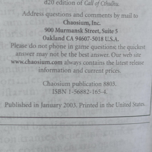 Paperback RPG Book: Call of Cthulhu 1920's: HP Lovecraft's Arkham - Unveiling the Legend-Haunted City