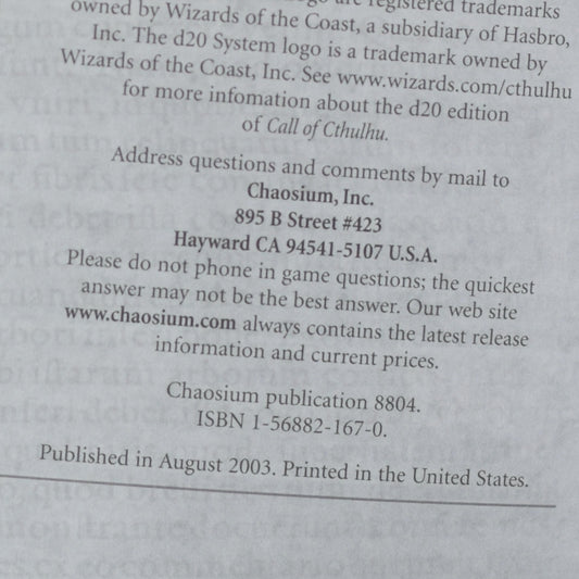 Paperback RPG Book: Call of Cthulhu 1920's: HP Lovecraft's Kingsport - The City in the Mists