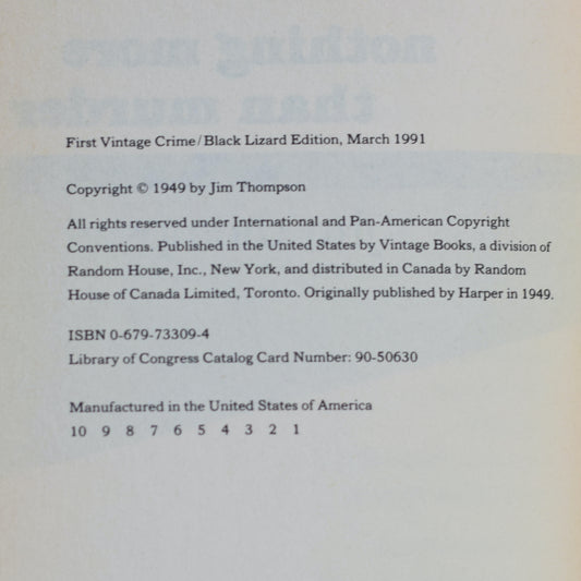 Vintage Fiction Paperback: Jim Thompson - Nothing More Than Murder FIRST PRINTING