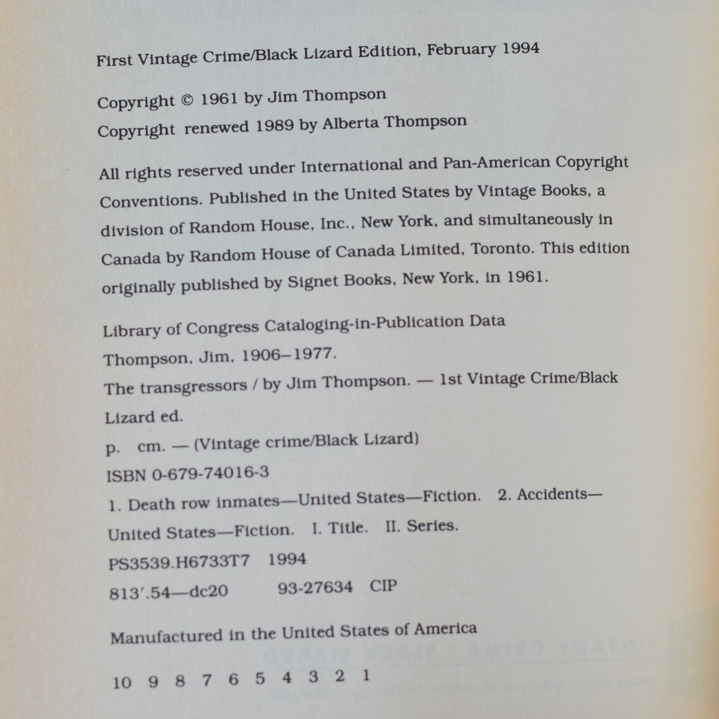 Vintage Fiction Paperback: Jim Thompson - The Transgressors FIRST PRINTING