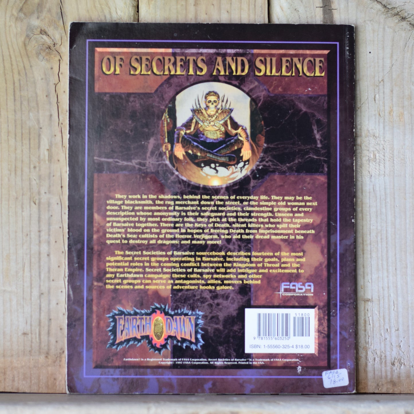 Vintage RPG Paperback: Earthdawn: Secret Societies of Barsaive