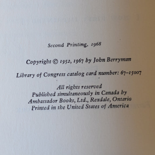 Vintage Poetry Hardback: John Berryman - Berryman's Sonnets SECOND PRINTING