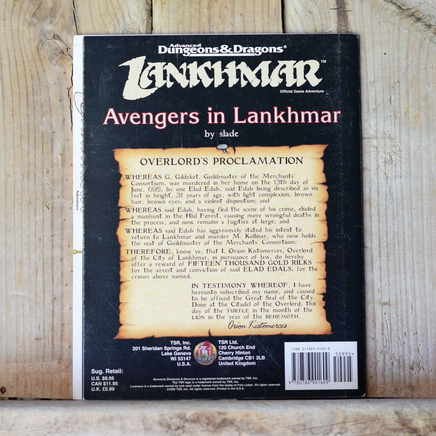Vintage Dungeons and Dragons RPG Book: AD&D Avengers in Lankhmar Official Adventure