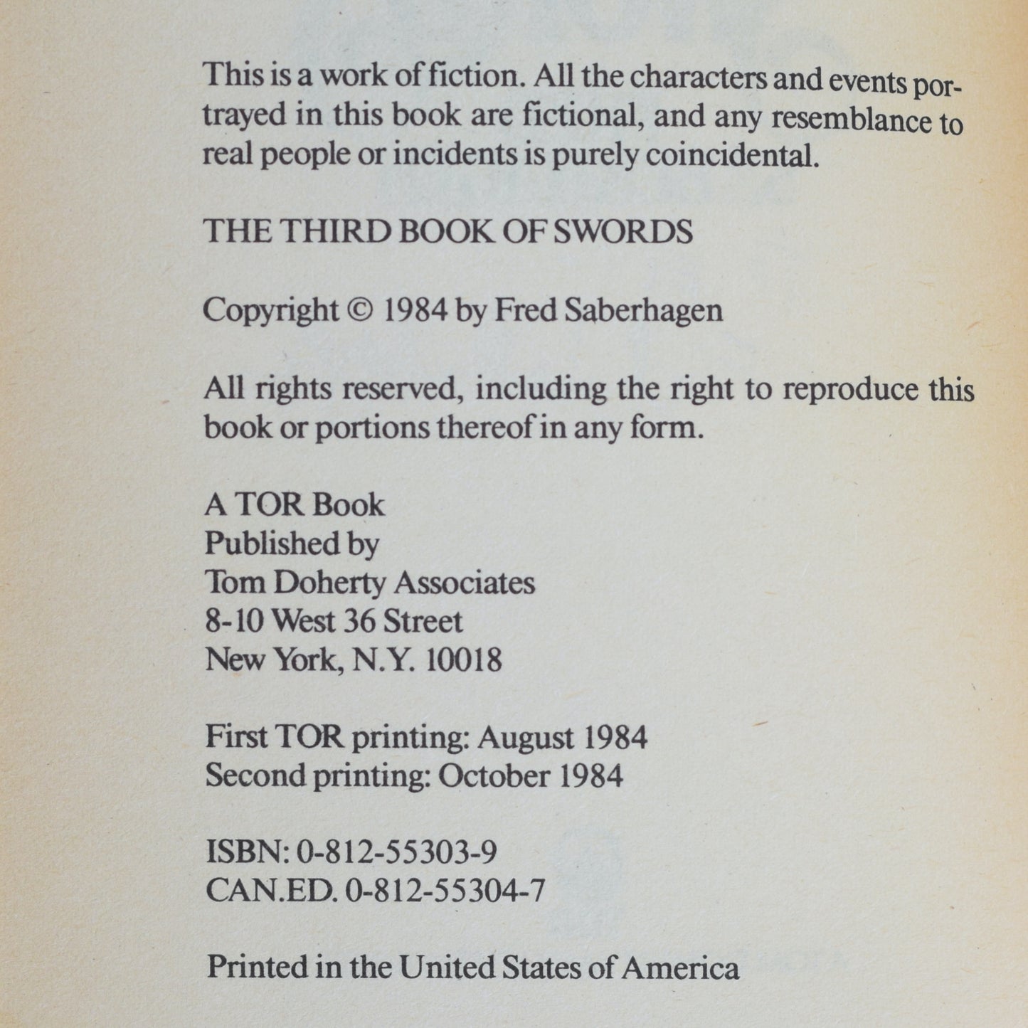 Vintage Fantasy Paperback: Fred Saberhagen - The Third Book of Swords SIGNED SECOND PRINTING