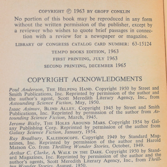 Vintage Sci-fi Paperback: Great Stories of Space Travel - Edited by Groff Conklin