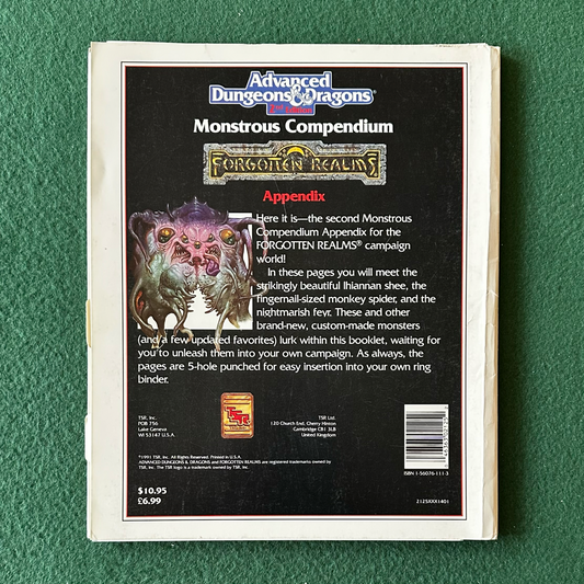 Vintage Dungeons & Dragons 2e Accessory: Forgotten Realms Monstrous Compendium Appendix