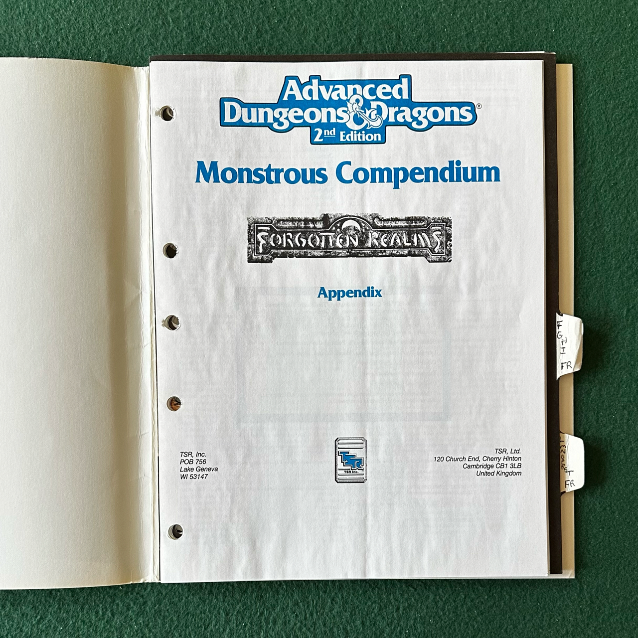Vintage Dungeons & Dragons 2e Accessory: Forgotten Realms Monstrous Compendium Appendix