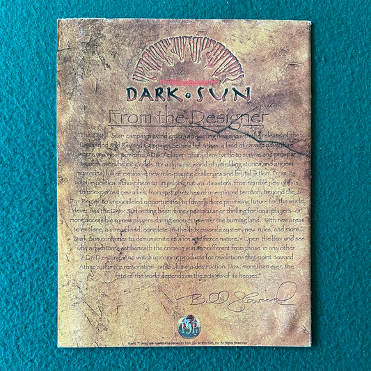 Vintage Dungeons & Dragons 2e Accessory: Dark Sun Conspectus Foldout Poster Map