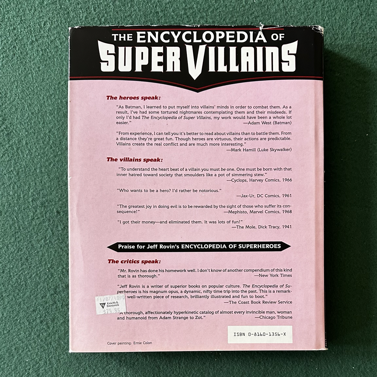 Vintage Non-Fiction Hardback: Jeff Rovin - The Encyclopedia of Super Villains FIRST EDITION