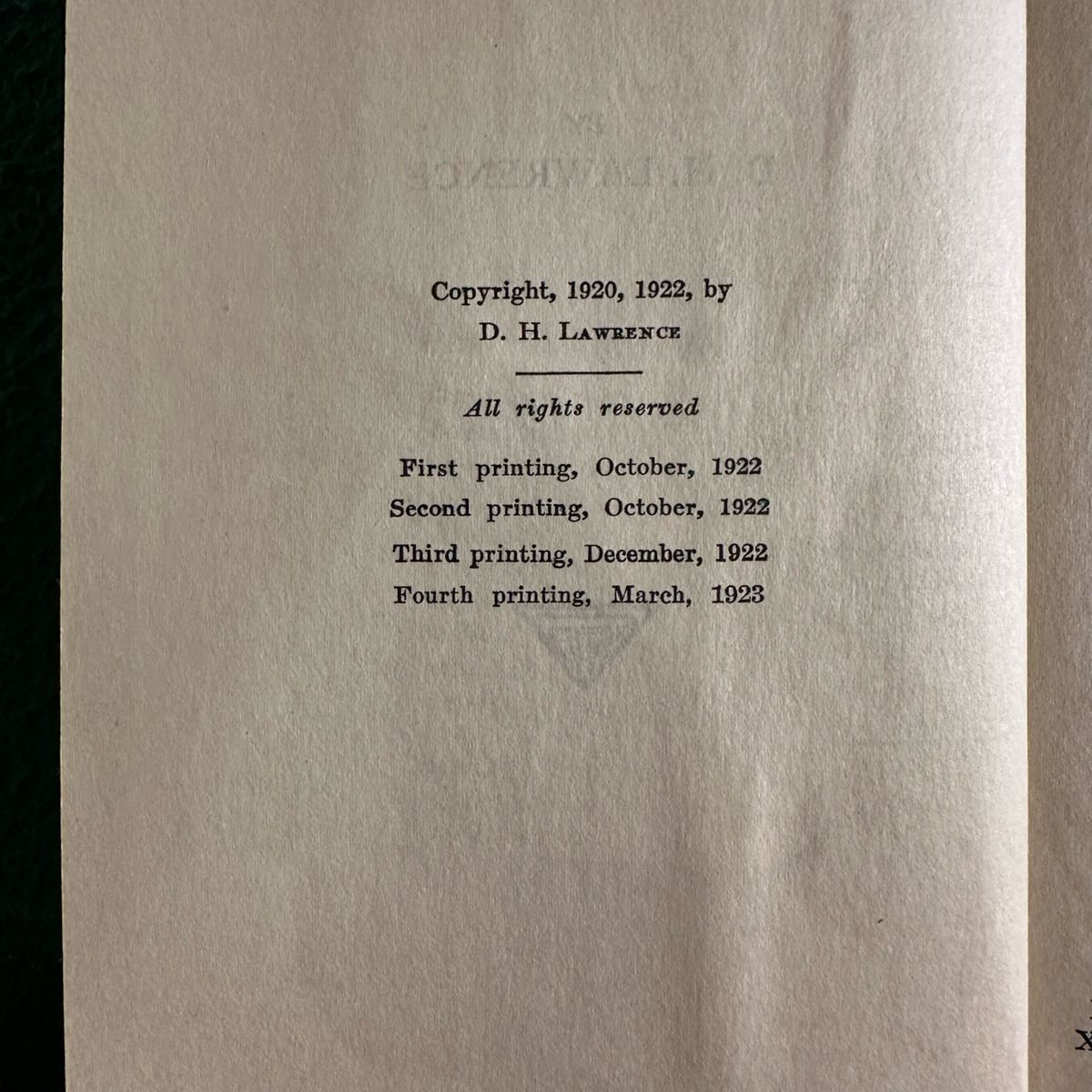 Vintage Fiction Hardback: D H Lawrence - Women in Love FOURTH PRINTING