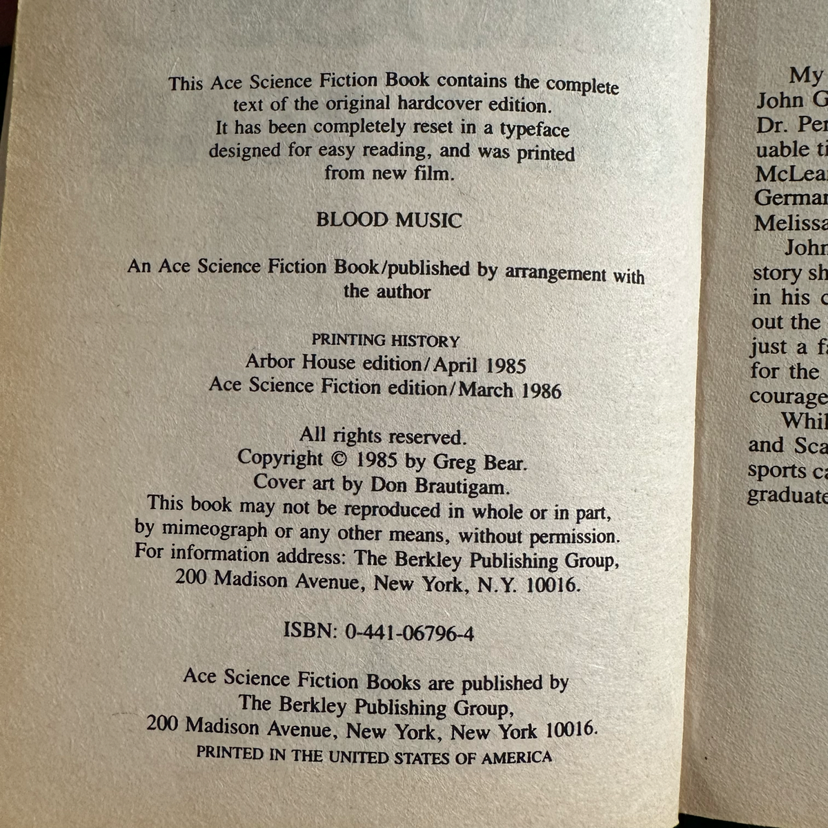 Vintage Horror Paperback: Greg Bear - Blood Music