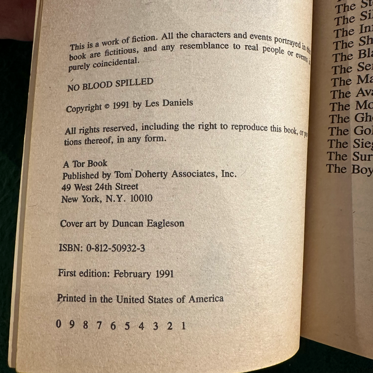 Vintage Horror Paperback: Les Daniels - The Chronicles of Don Sebastian: No Blood Spilled FIRST PRINTING