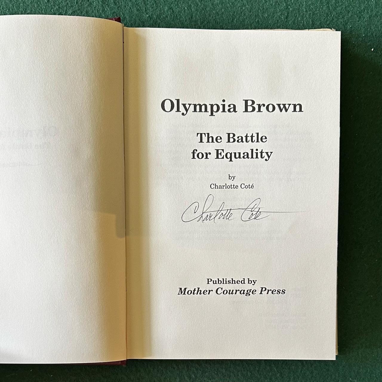 Vintage Non-Fiction Hardback: Charlotte Cote - Olympia Brown: Battle for Equality SIGNED