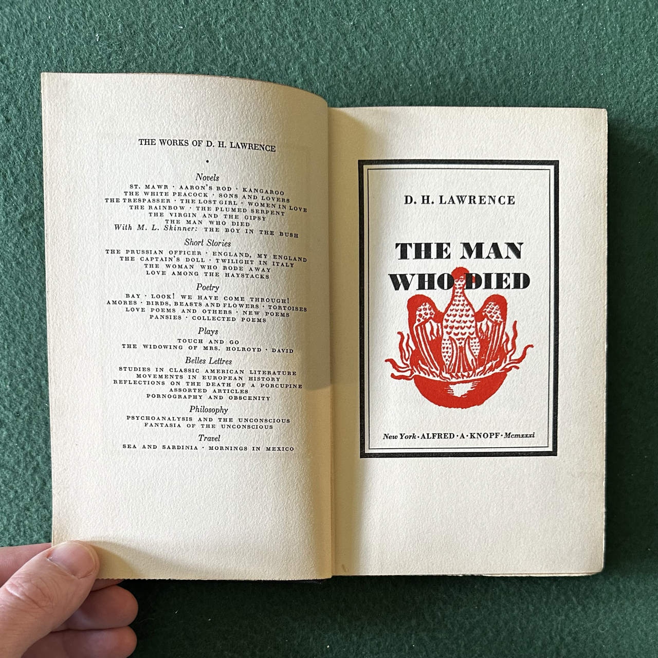 Vintage Fiction Hardback: D H Lawrence - The Man Who Died FIRST EDITION