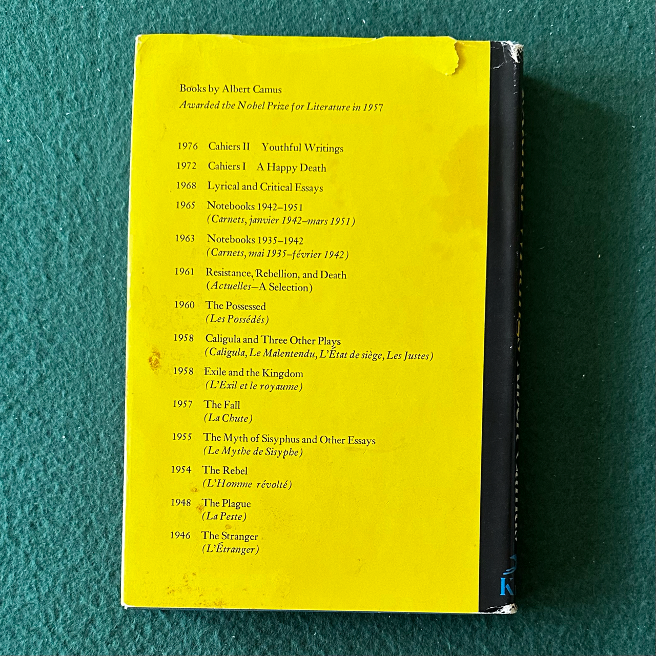 Vintage Fiction Hardback: Albert Camus - Cahiers II: Youthful Writings BCE