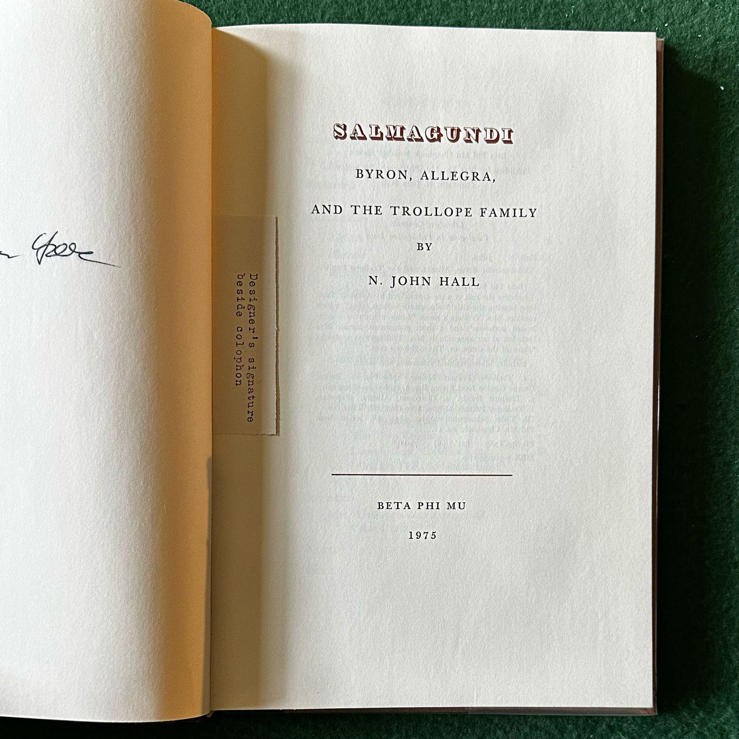 Vintage Poetry Hardback: N John Hall - Salmagundi: Byron, Allegra and the Trollope Family SIGNED FIRST EDITION