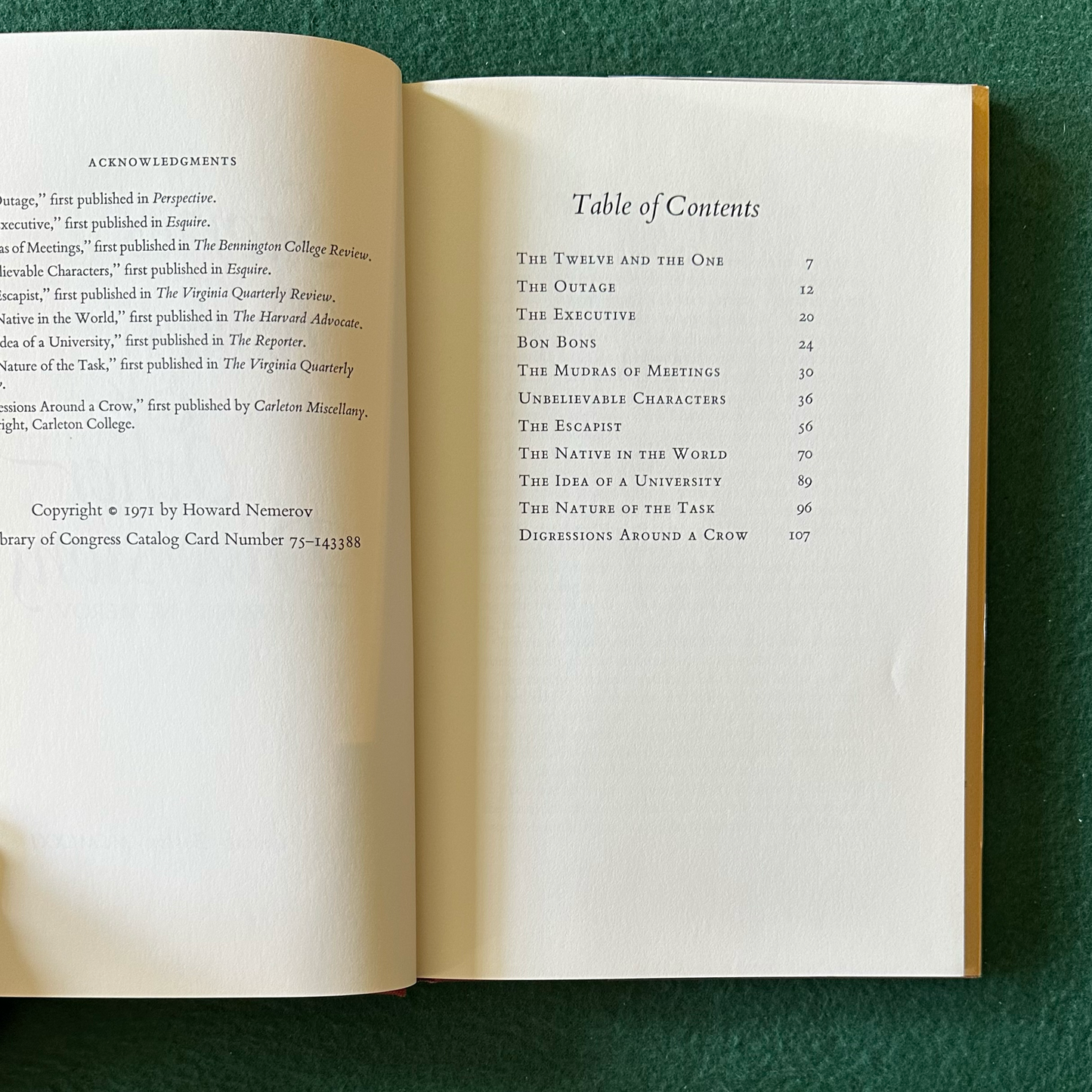 Vintage Poetry Hardback: Howard Nemerov - Stories, Fables and Other Diversions FIRST EDITION
