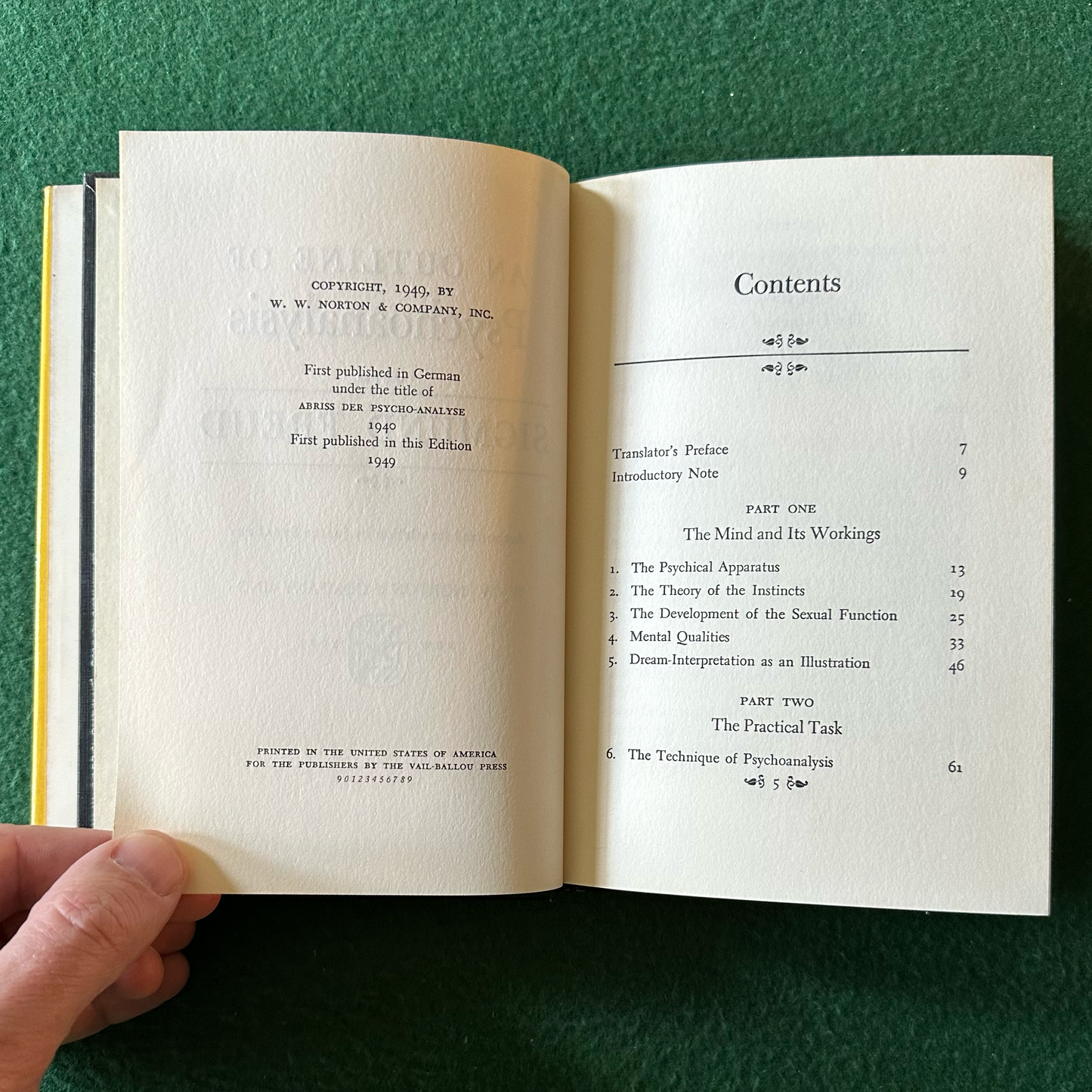 Vintage Non-Fiction Paperback: Sigmund Freud - An Outline of Psychoanalysis FIRST EDITION