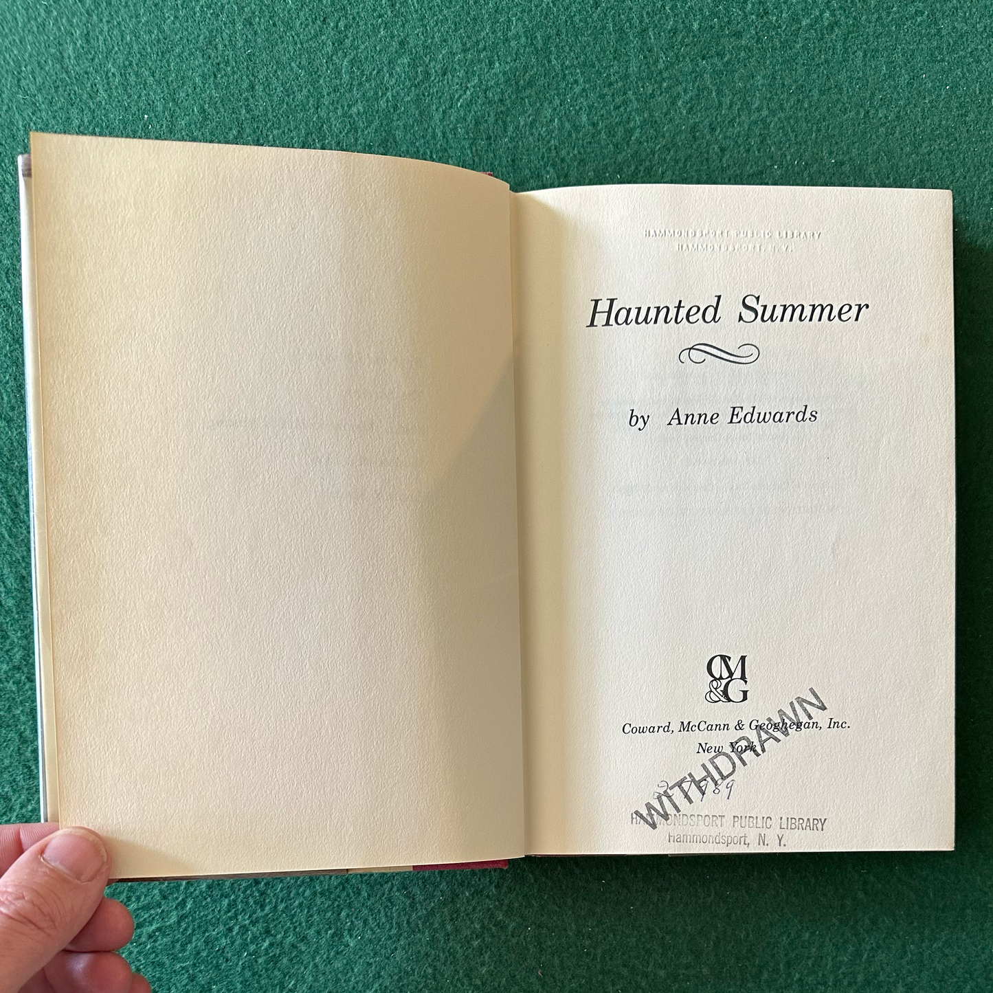 Vintage Horror Hardback: Anne Edwards - Haunted Summer EX-LIBRARY FIRST EDITION